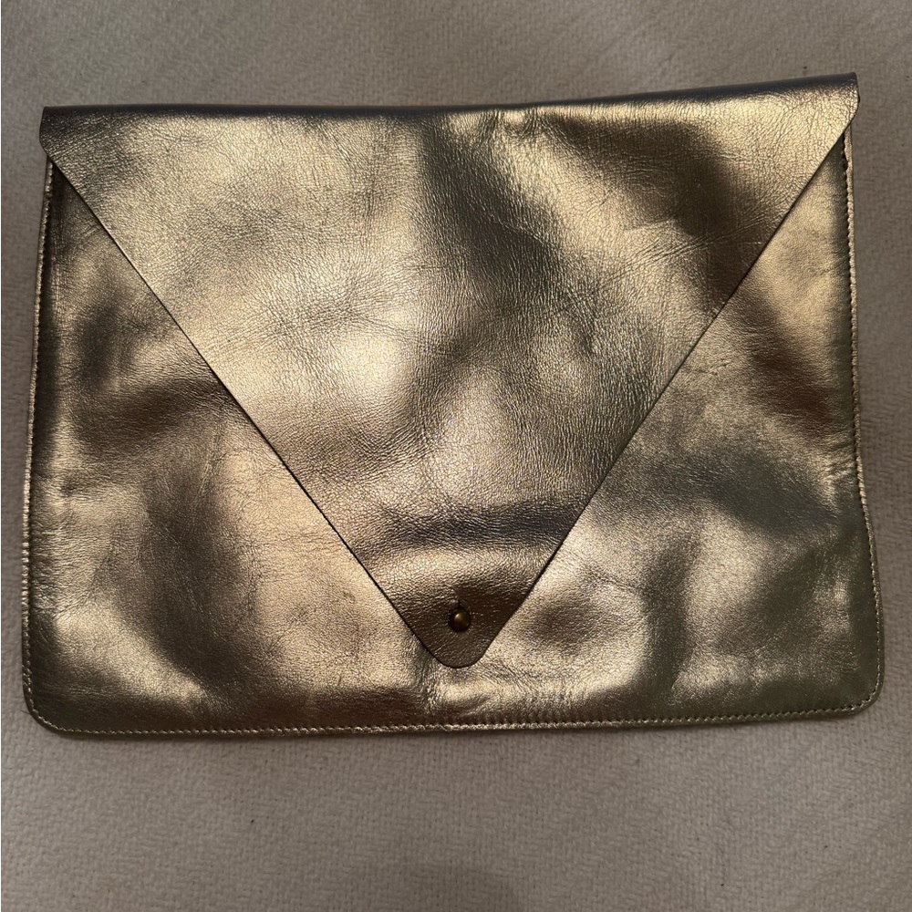 Minor History Metallic Gold Envelope Clutch